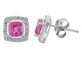 5x5mm Antique Shaped Created Pink Sapphire/ Diamond Post-With-Friction-Back Earrings
