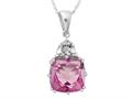 10x10mm Antique Shaped Created Pink Sapphire and Created White Sapphire Pendant- Free 18 Inch Rope Chain Included