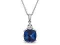 10x10 Antique Shaped Created Blue Sapphire and White Sapphire Pendant- Free 18 Inch Rope Chain Included