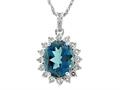 925 Sterling Silver Oval London Blue Topaz and White Topaz Pendant
