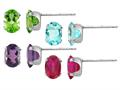 Amethyst, Created Ruby, Peridot, and Blue Topaz 4 Piece Earrings Set