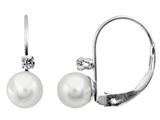 6mm Freshwater Pearl with White Topaz Leverback Earrings
