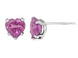 6x6mm Heart Shaped Created Pink Sapphire Post-With-Friction-Back Earrings