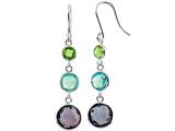 925 Sterling Silver Peridot, Sky Blue Topaz, and Amethyst Wire Wrapped Earrings