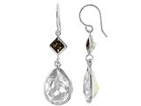 Color Craft™ 14x10 mm Pear Shape Clear with 5mm Square Smoky Color Genuine Swarovski Crystals Drop Ear Wire Earrings