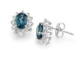 925 Sterling Silver Oval London Blue Topaz and White Topaz Earrings