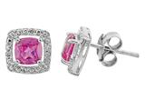 5x5mm Antique Shaped Created Pink Sapphire/ Diamond Post-With-Friction-Back Earrings