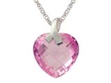 13x13mm Created Pink Sapphire Heart Shaped Pendant- Free 18 Inch Chain Included