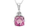 10x10mm Antique Shaped Created Pink Sapphire and Created White Sapphire Pendant- Free 18 Inch Rope Chain Included