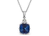 10x10 Antique Shaped Created Blue Sapphire and White Sapphire Pendant- Free 18 Inch Rope Chain Included