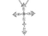 3mm White Cubic Zirconia Created  Antique Shaped Cross Pendant With 18 Inch Chain