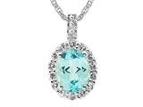 9x7 Oval Blue Topaz and White Topaz Pendant- Free 18 Inch Chain Included
