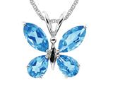 7x5mm Blue Topaz Antique Shaped Butterfly Pendant with Rope Chain