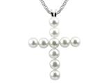4mm Antique Shaped Pearl Created Cross Pendant- Free 18 Inch chain Included