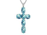 6x4mm Oval Created  Blue Topaz Cross Pendant - Free 18 Inch Chain Included