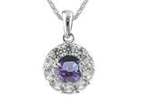 925 Sterling Silver 9.7mm Round Tanzanite and White Topaz Pendant