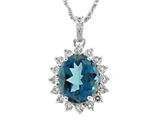925 Sterling Silver Oval London Blue Topaz and White Topaz Pendant