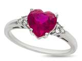 8x8mm Heart Shaped Created Ruby and White Sapphire Ring