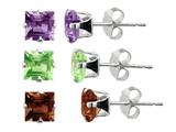 5x5mm Garnet, Amethyst, and Peridot 3 Piece Square Earrings Set