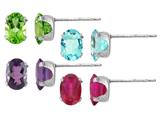 Amethyst, Created Ruby, Peridot, and Blue Topaz 4 Piece Earrings Set