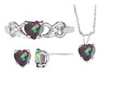 Antique Heart Shaped Mystic Topaz Pendants Earrings and Ring Set