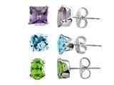 3 Pairs Blue Topaz, Amethyst, and Peridot Earrings Set
