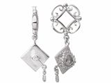 Storywheel® Created White Sapphire Graduation Hat Dangle Bead / Charm