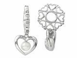 Storywheel® Created White Sapphire and Pearl Heart Dangle Bead / Charm