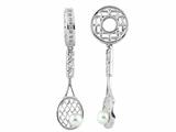 Storywheel® Pearl and Created White Sapphire Tennis Racket Dangle Bead / Charm