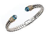 925 Sterling Silver Bangle \ Cuff with Blue Topaz and Diamond Accent