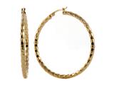 18K Yellow Gold Plated Silver Textured Round Hoop Earrings