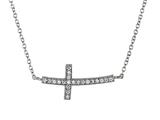 925 Sterling Silver Cubic Zirconia Sidways Cross Pendant on 18 Inch Chain