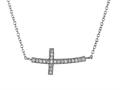925 Sterling Silver Cubic Zirconia Sidways Cross Pendant on 18 Inch Chain