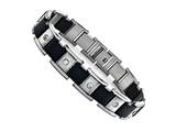 Stainless Steel and Rubber Mens Bracelet with Cubic Zirconia