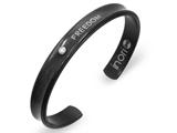 Inori Freedom Inscribed Black Stainess Steel Bangle Cubic Zirconia (CZ)