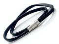 Black Leather Double Wrap Bracelet With Magnetic Stainless Steel Clasp