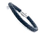 Black Braided Leather Bracelet With Magnetic Stainless Steel Clasp