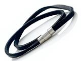 Black Leather Double Wrap Bracelet With Magnetic Stainless Steel Clasp