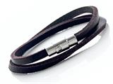 Brown Leather Double Wrap Bracelet With Magnetic Stainless Steel Clasp