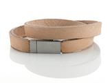 Tan Leather Double Wrap Bracelet With Magnetic Stainless Steel Clasp