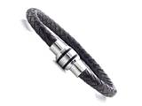 Brown Braided Leather Bracelet With Magnetic Stainless Steel Clasp