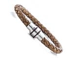 Bronze Braided Leather Bracelet With Magnetic Stainless Steel Clasp