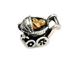 SilveRado™ MS313T Sterling Silver/Gold Baby Carriage Bead / Charm
