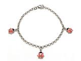 Sterling Silver Children Pink Ladybug Charm Bracelet