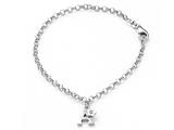 925 Sterling Silver Childrens 6.5 Inch Letter "A" Charm Bracelet with Diamond