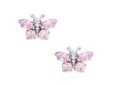 925 Sterling Silver Childrens Butterfly Earrings with Pink CZ`s