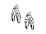 925 Sterling Silver Childrens Ballet Slipper Earrings with a Pink CZ