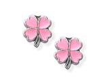 925 Sterling Silver Childrens Pink 4 Leaf Clover Earrings