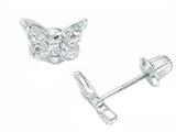 925 Sterling Silver Childrens Butterfly Earrings with White CZ`s