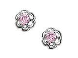 925 Sterling Silver Childrens Flower Earrings with Pink CZ`s
